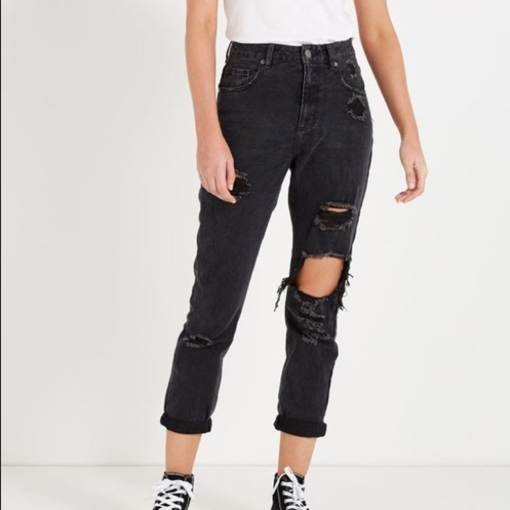 SOLD High Rise distressed black jeans